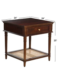 Creative Co Op Maxwelton Solid Wood End Table with Drawer and Woven Cane Storage Shelf