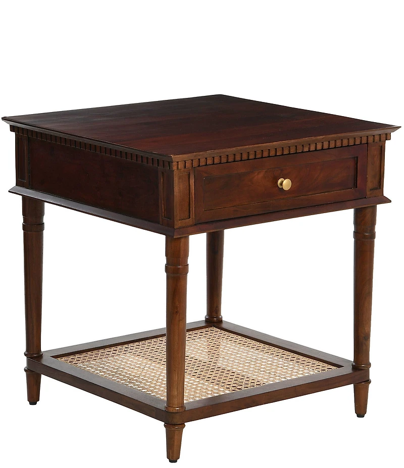 Creative Co Op Maxwelton Solid Wood End Table with Drawer and Woven Cane Storage Shelf