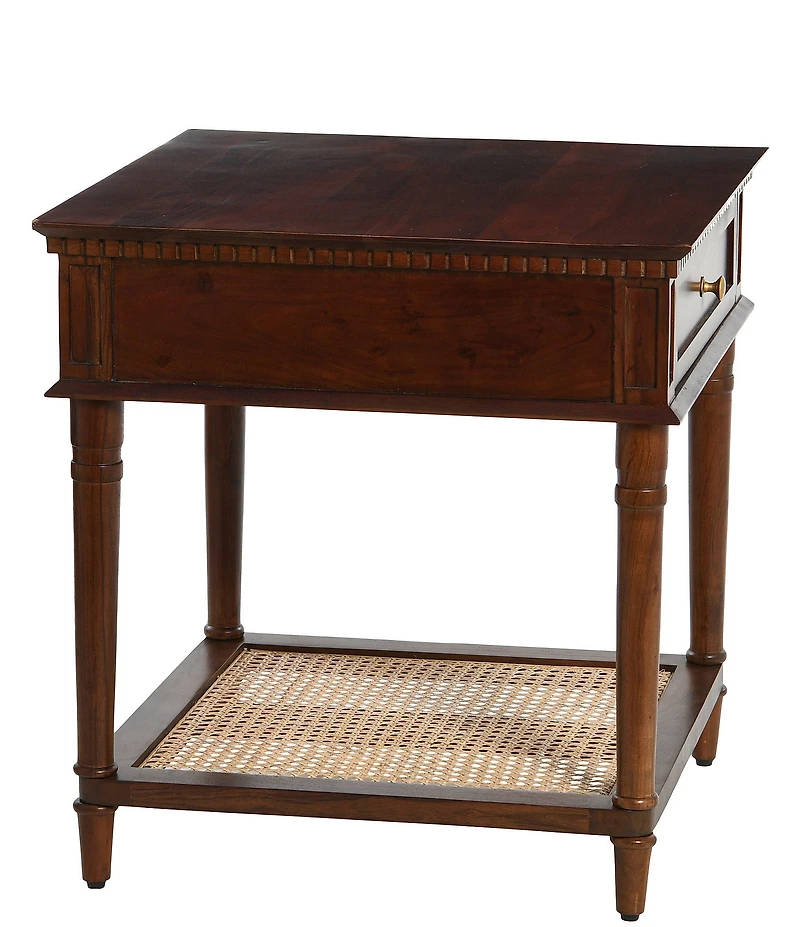 Creative Co Op Maxwelton Solid Wood End Table with Drawer and Woven Cane Storage Shelf