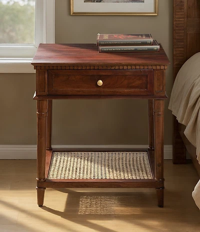 Creative Co Op Maxwelton Solid Wood End Table with Drawer and Woven Cane Storage Shelf