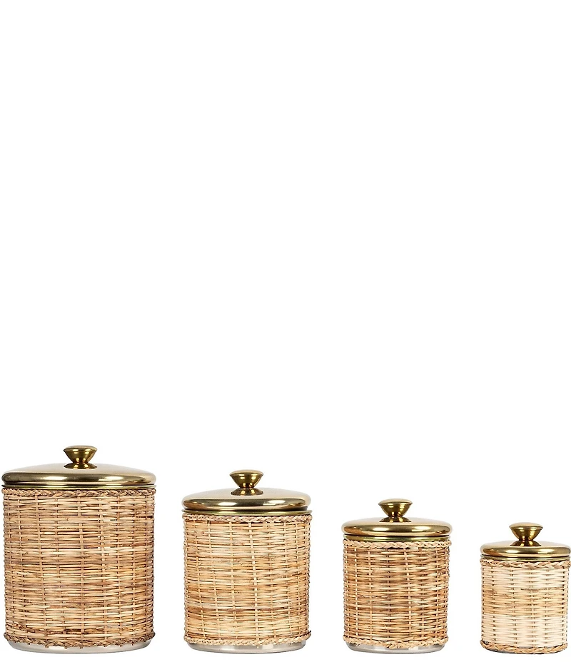 Creative Co Op Rattan Wrapped Stainless Steel Canisters, Set of 4
