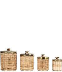 Creative Co Op Rattan Wrapped Stainless Steel Canisters, Set of 4