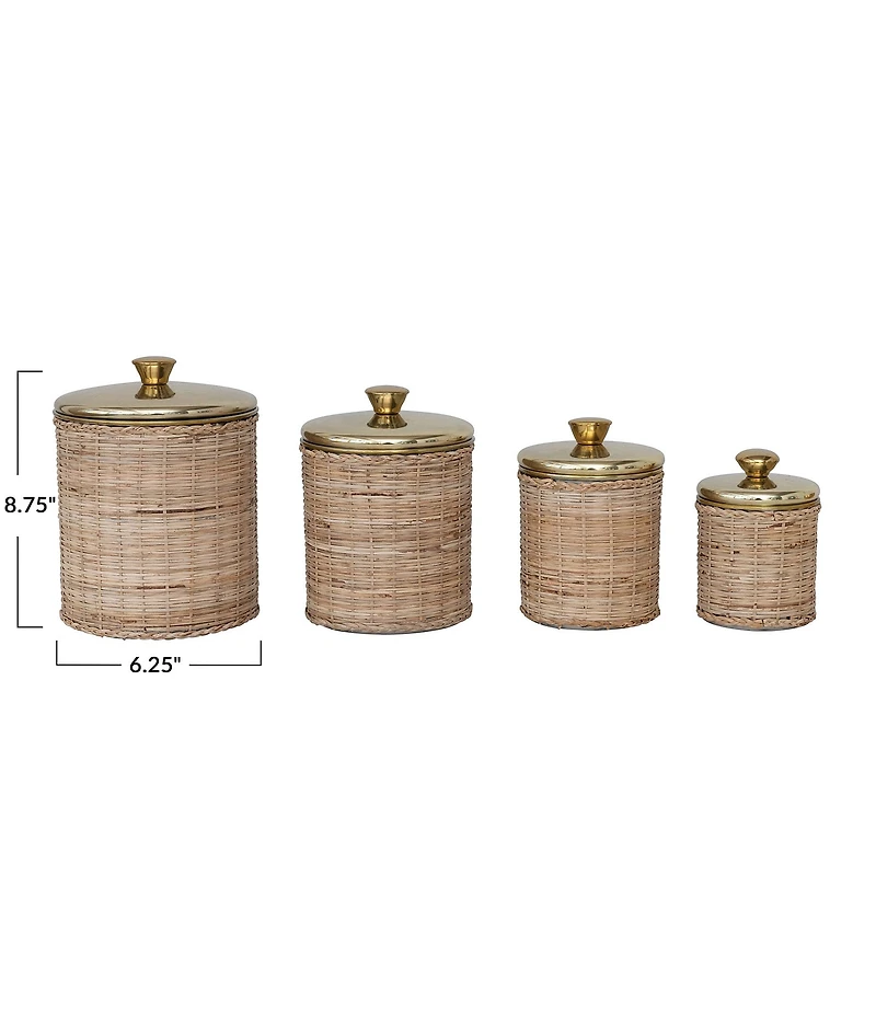 Creative Co Op Rattan Wrapped Stainless Steel Canisters, Set of 4