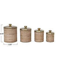 Creative Co Op Rattan Wrapped Stainless Steel Canisters, Set of 4