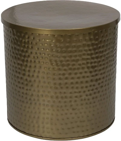 Creative Co Op Round Hammered Metal Drum Table or Planter with Lid