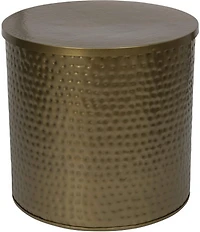 Creative Co Op Round Hammered Metal Drum Table or Planter with Lid