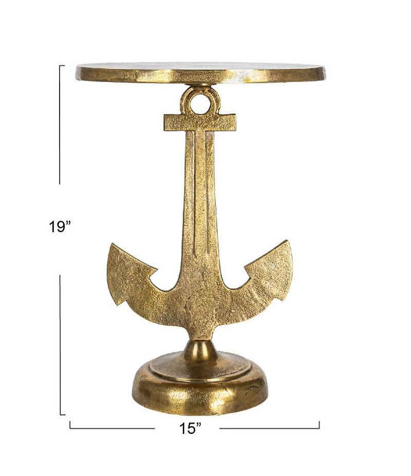Creative Co Op Round Nautical Accent Table with Anchor Base in Cast Iron