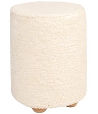 Creative Co Op Round Sherpa Upholstered Pouf with Pine Wood Feet