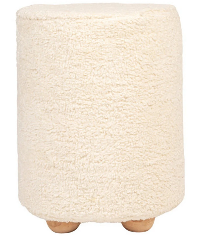 Creative Co Op Round Sherpa Upholstered Pouf with Pine Wood Feet