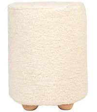 Creative Co Op Round Sherpa Upholstered Pouf with Pine Wood Feet