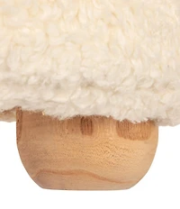 Creative Co Op Round Sherpa Upholstered Pouf with Pine Wood Feet