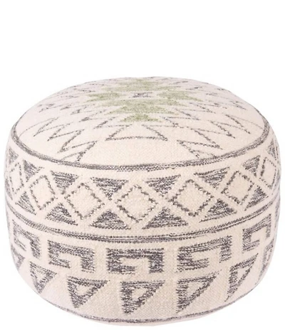 Creative Co Op Round Wool Blend Geometric Design Kilim Pouf