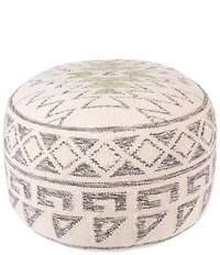 Creative Co Op Round Wool Blend Geometric Design Kilim Pouf