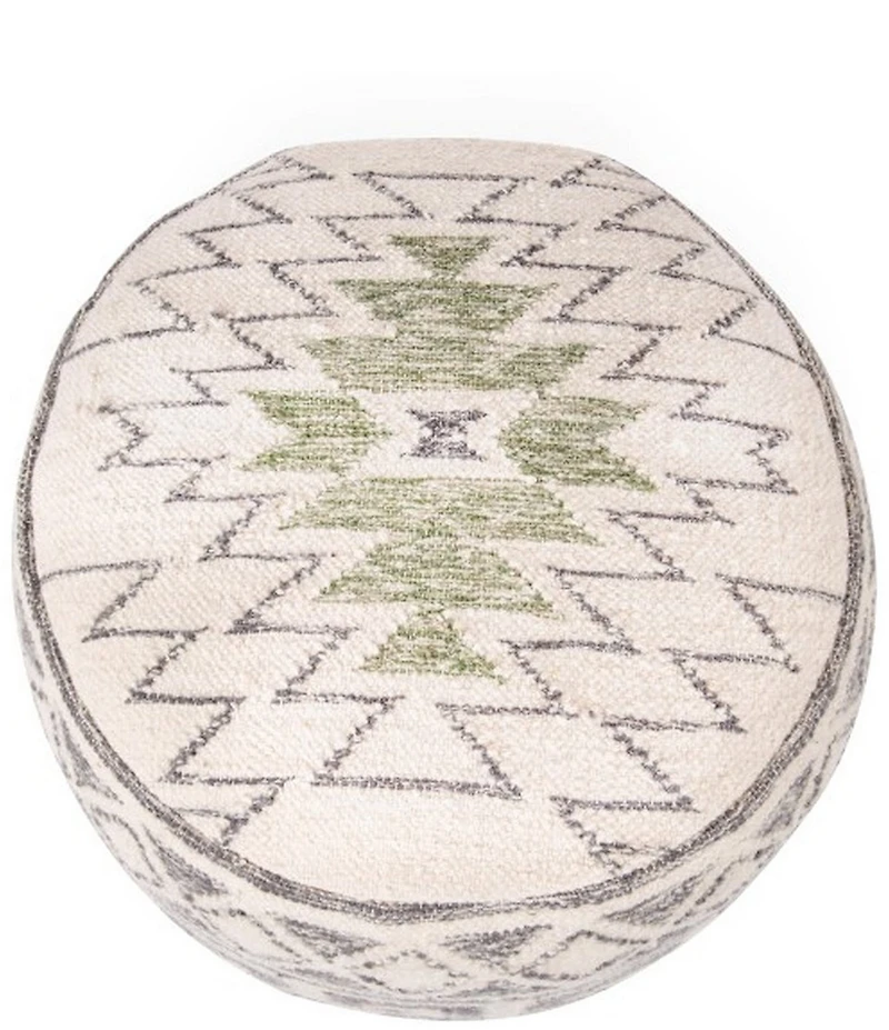 Creative Co Op Round Wool Blend Geometric Design Kilim Pouf