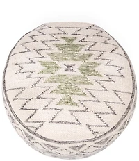 Creative Co Op Round Wool Blend Geometric Design Kilim Pouf