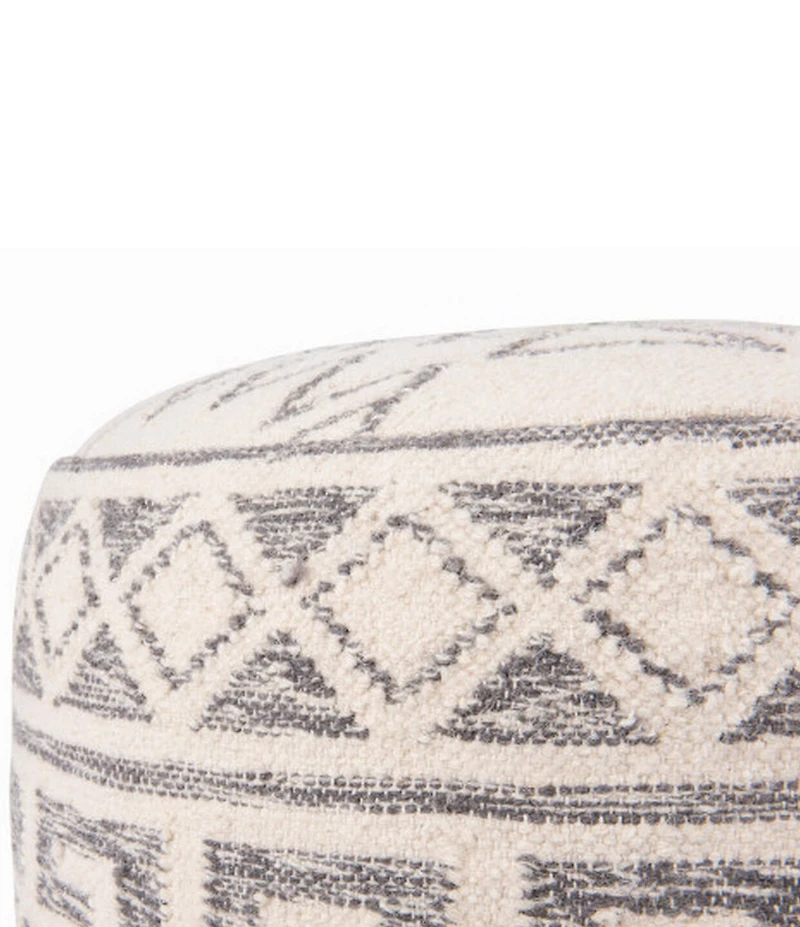 Creative Co Op Round Wool Blend Geometric Design Kilim Pouf