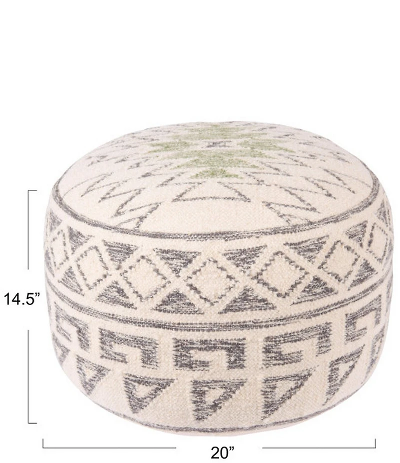 Creative Co Op Round Wool Blend Geometric Design Kilim Pouf