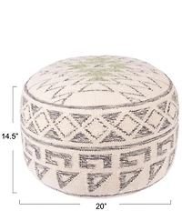 Creative Co Op Round Wool Blend Geometric Design Kilim Pouf