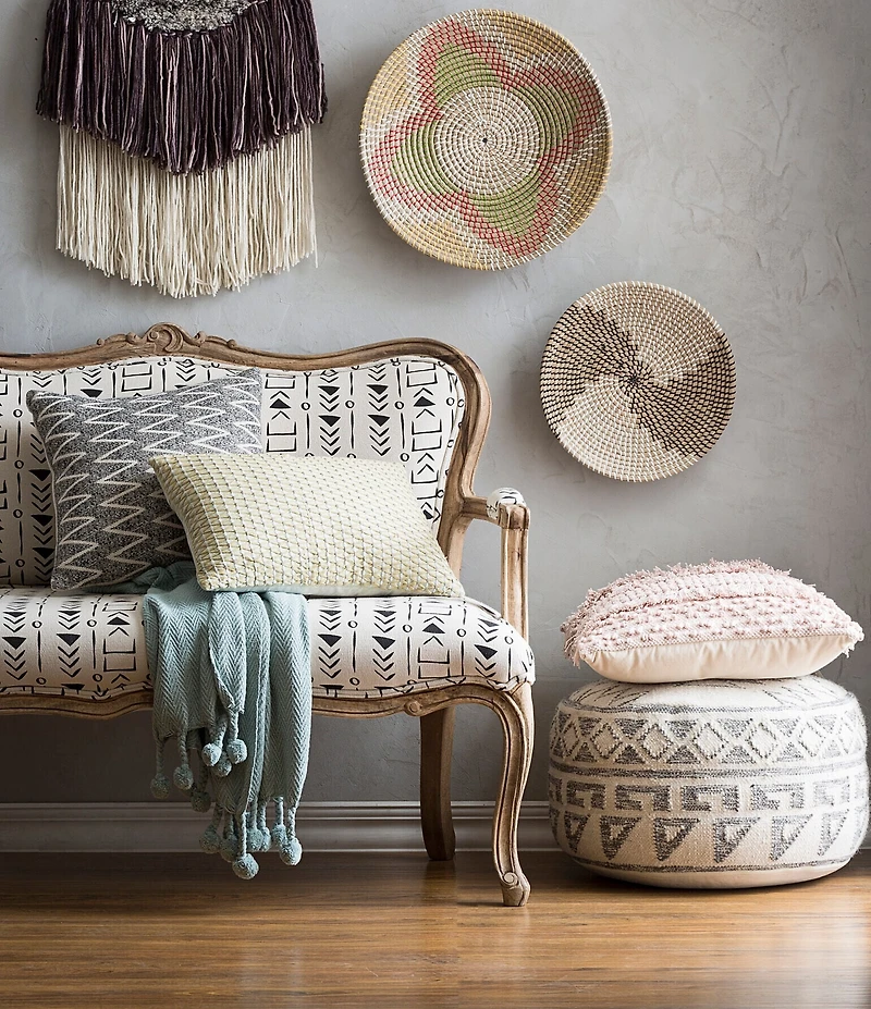 Creative Co Op Geometric Wool Blend Kilim Cover Pouf