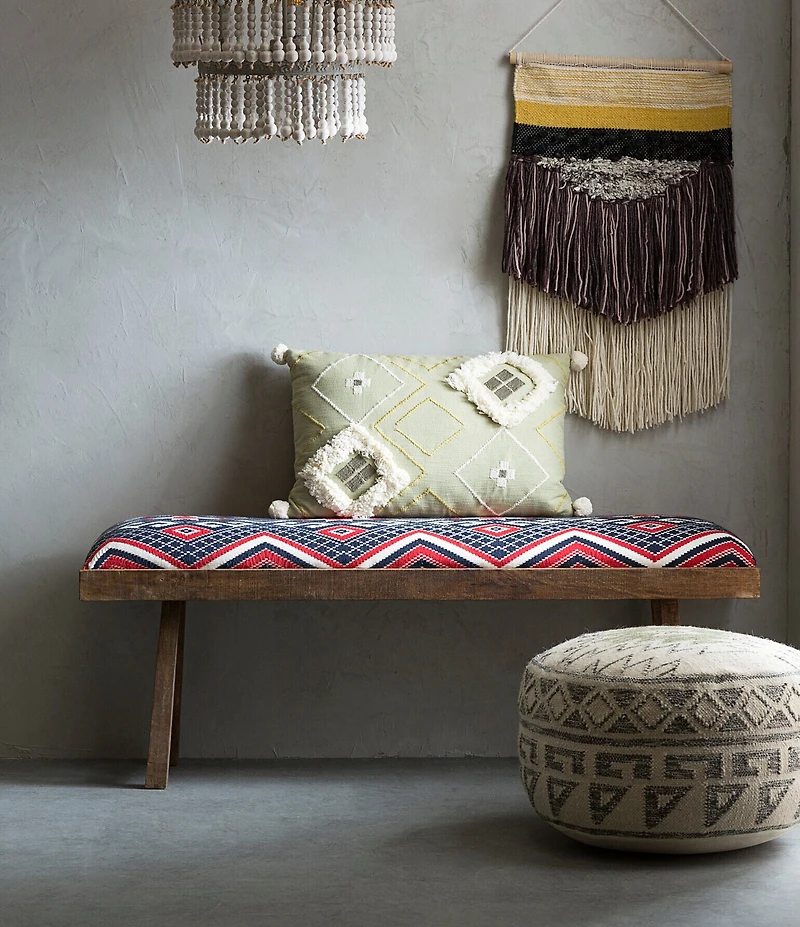 Creative Co Op Geometric Wool Blend Kilim Cover Pouf