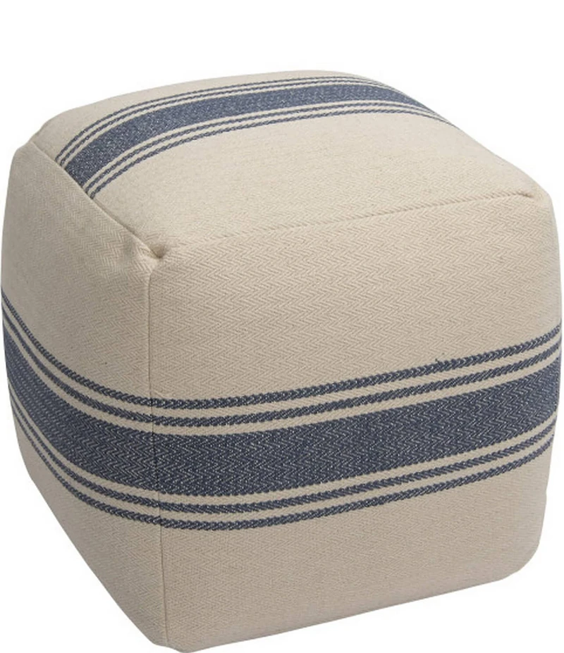 Creative Co Op Striped Square Cotton Canvas Pouf