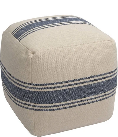 Creative Co Op Striped Square Cotton Canvas Pouf