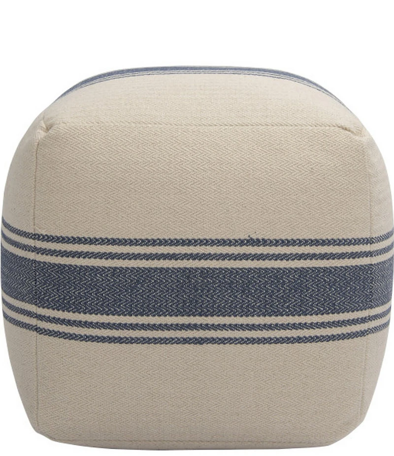 Creative Co Op Striped Square Cotton Canvas Pouf