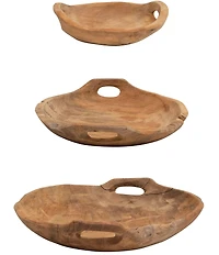 Creative Co Op Teak Wood Bowls with Handles, Set of 3