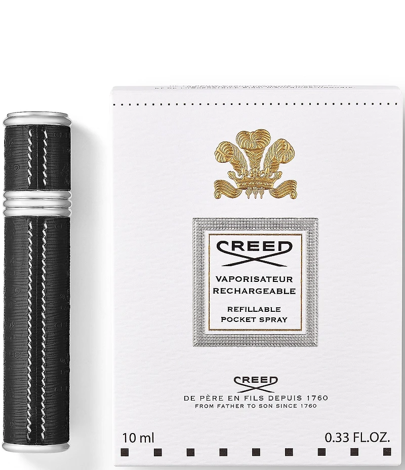 CREED Refillable Travel Perfume Atomizer in Silver with Black Leather, 0.33-oz.