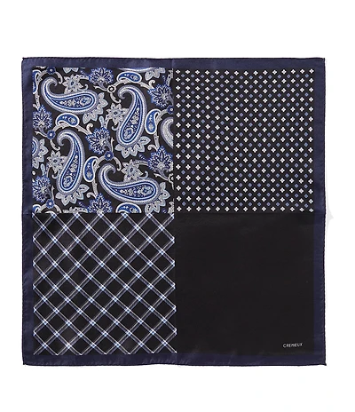 Cremieux 4-Square Joshua Paisley/Check Woven Silk Pocket Square