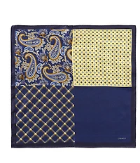 Cremieux 4-Square Joshua Paisley/Check Woven Silk Pocket Square