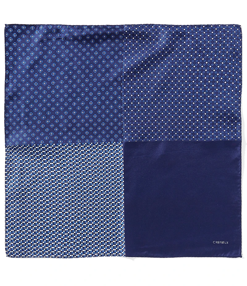 Cremieux 4-Square Neats Medallion Woven Silk Pocket Square