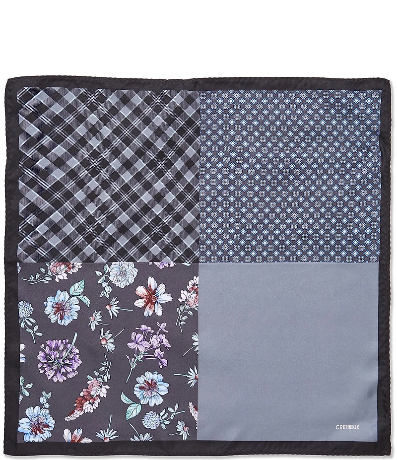 Cremieux Aaron Floral/Plaid Four Square Woven Silk Pocket Square