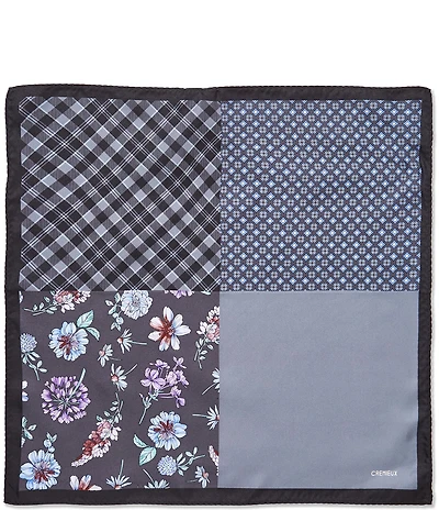 Cremieux Aaron Floral/Plaid Four Square Woven Silk Pocket Square
