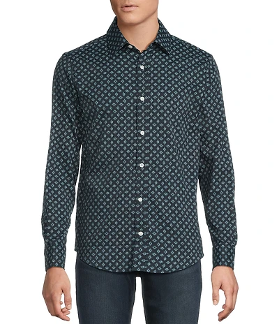 Cremieux Big & Tall Premium Denim Dark Geometric Print Stretch Long Sleeve Woven Shirt
