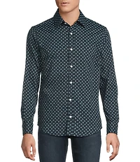 Cremieux Big & Tall Premium Denim Dark Geometric Print Stretch Long Sleeve Woven Shirt