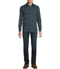 Cremieux Big & Tall Premium Denim Dark Geometric Print Stretch Long Sleeve Woven Shirt
