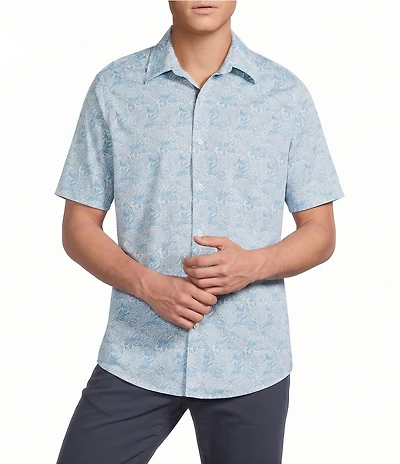 Cremieux Big & Tall Premium Denim Floral Print Short Sleeve Woven Shirt