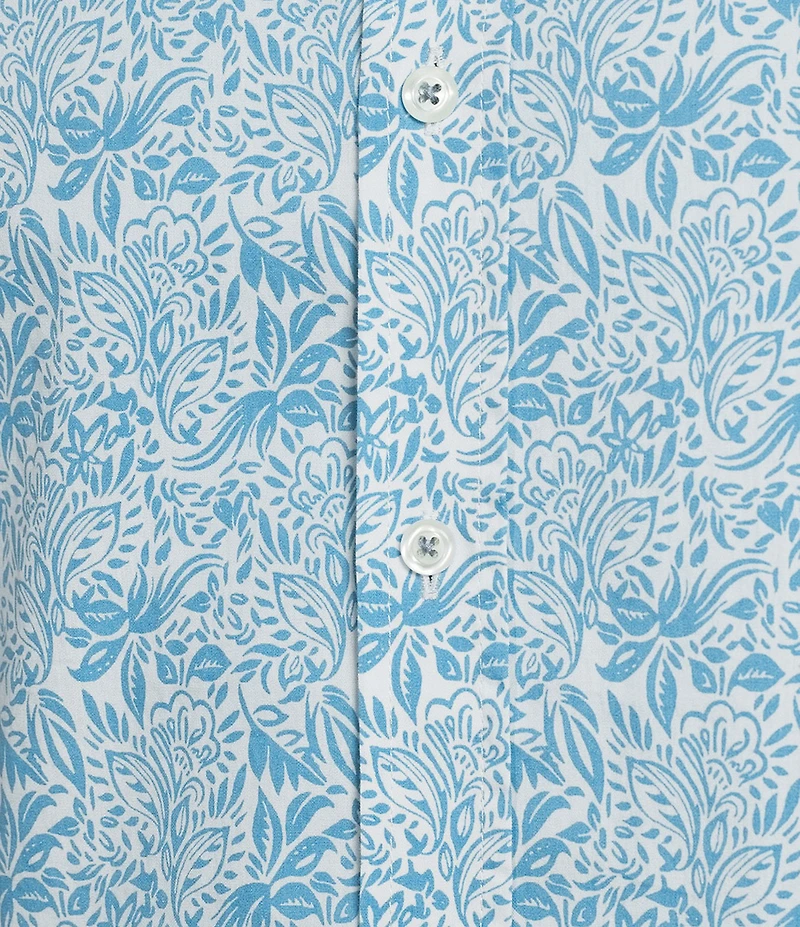 Cremieux Big & Tall Premium Denim Floral Print Short Sleeve Woven Shirt