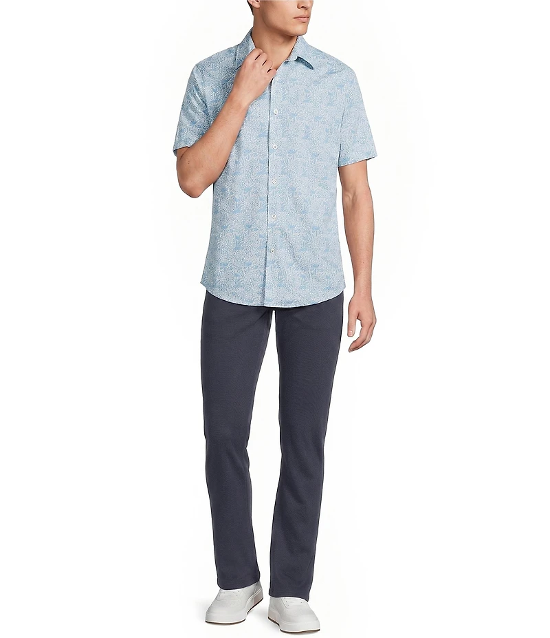 Cremieux Big & Tall Premium Denim Floral Print Short Sleeve Woven Shirt