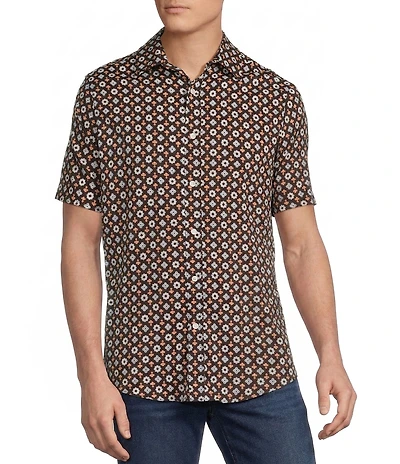 Cremieux Big & Tall Premium Denim Geometric Short Sleeve Woven Shirt