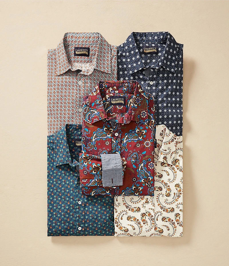 Cremieux Big & Tall Premium Denim Geometric Stretch Long Sleeve Woven Shirt