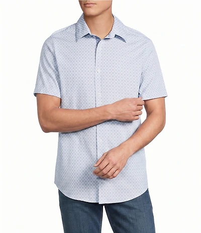 Cremieux Big & Tall Premium Denim Micro Geometric Print Short Sleeve Woven Shirt