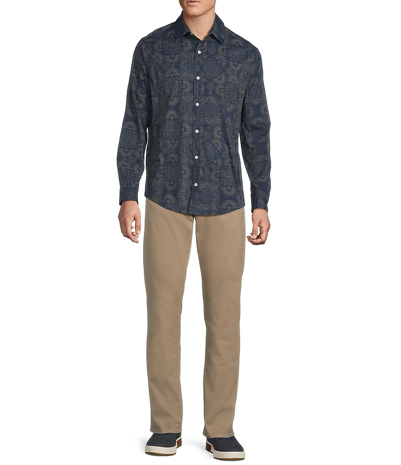 Cremieux Big & Tall Premium Denim Scarf Print Stretch Long Sleeve Woven Shirt