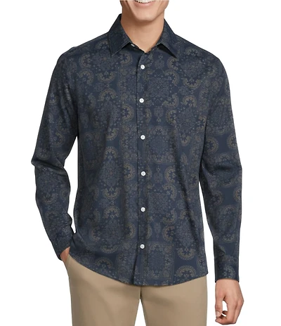 Cremieux Big & Tall Premium Denim Scarf Print Stretch Long Sleeve Woven Shirt