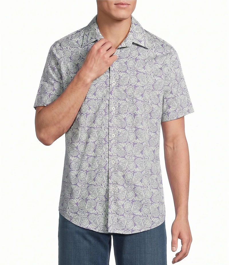 Cremieux Big & Tall Premium Denim Simple Floral Print Short Sleeve Woven Shirt