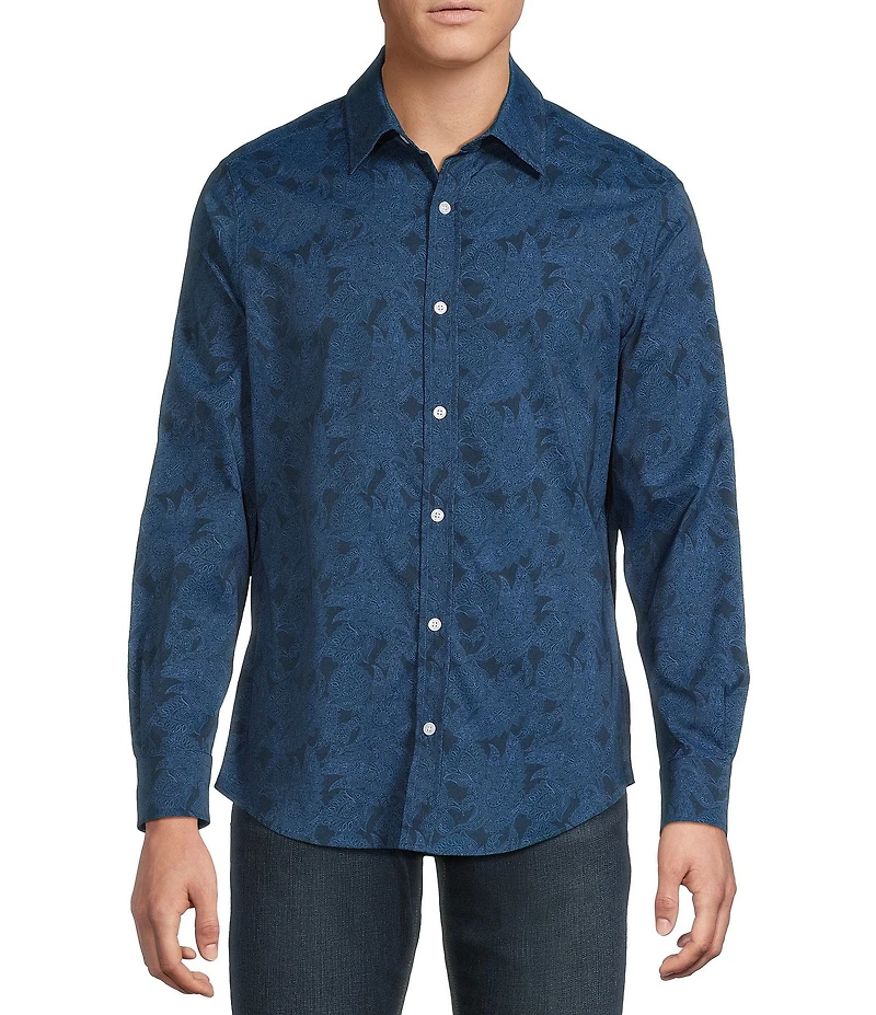 Cremieux Big & Tall Premium Denim Tonal Paisley Stretch Long Sleeve Woven Shirt