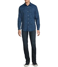 Cremieux Big & Tall Premium Denim Tonal Paisley Stretch Long Sleeve Woven Shirt