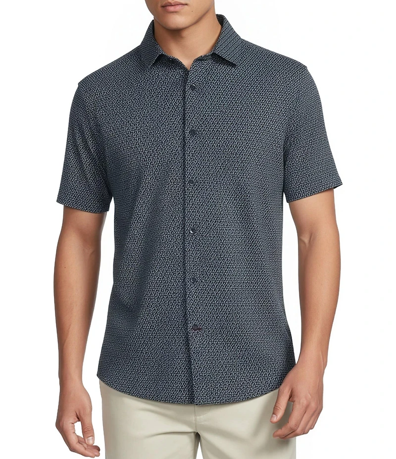 Cremieux Blue Label Big & Tall Geometric Button Front Knit Short Sleeve Shirt