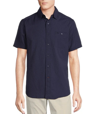 Cremieux Blue Label Big & Tall Performance Stretch Solid Seersucker Short Sleeve Woven Shirt